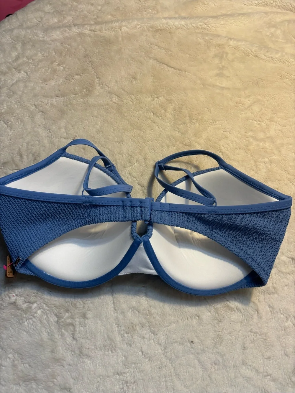NWT PINK Victoria's Secret Bikini Top L-DD Blue Crinkle TexturePushup Underwire